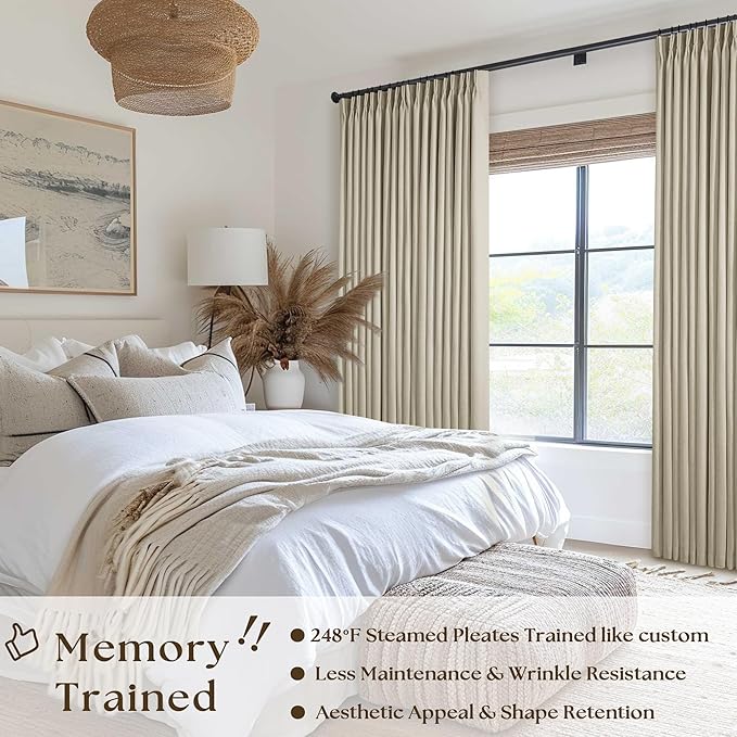 Burlywood Birch Pleated Blackout Linen 102 Inch Long Curtains 60 Inch Wide | - Image 2