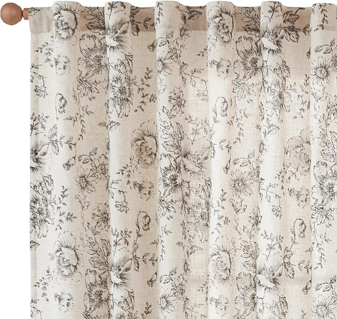 jinchan Linen Blend Curtain Floral Curtains - Image 8