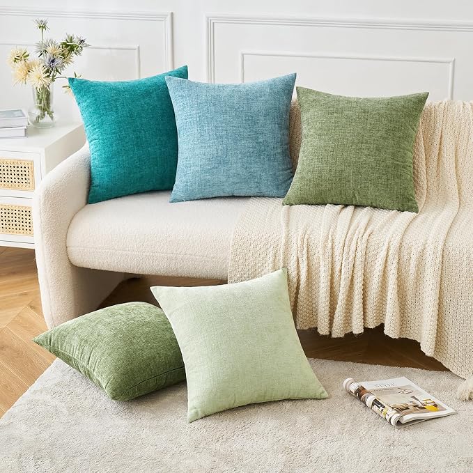 MIULEE Pack of 2 Couch Throw Pillow Covers 22x22 Inch Soft Teal Chenille Pillow - Image 9