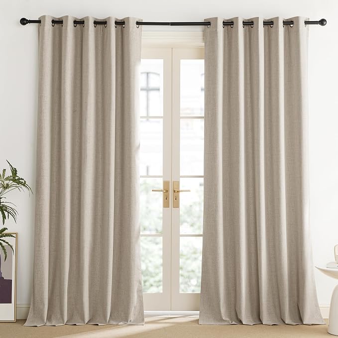 NICETOWN Oatmeal Vintage Open Linen Weave Flax Thermal Curtains, 100% Blackout - Image 2