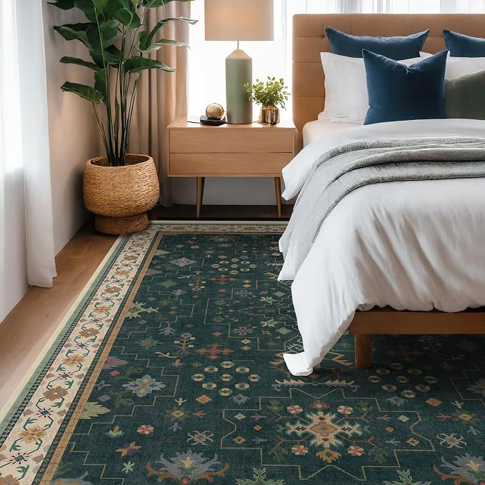 Hazo Haus Dark Green Vintage 8x10 Washable Rugs - Image 4
