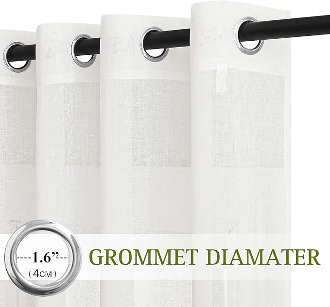 NICETOWN Semi Sheer Linen 100 Inch Curtains Flax Texture W100 x L84, Grommet - Image 2