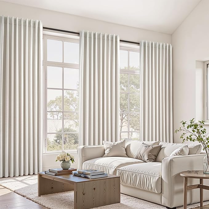 Topfinel 107 Inch Long Farmhouse Linen Blackout Curtains - Image 4