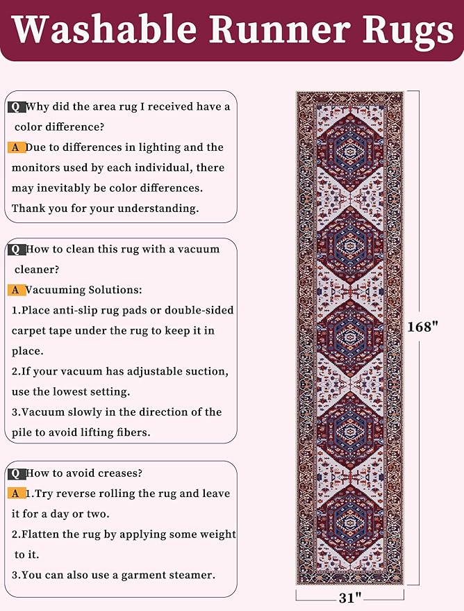 SERISSA Runner Rug for Hallways, Extra Long Boho Rug Ultra Soft Vintage - Image 6