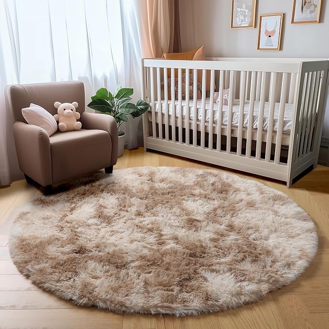 Amdrebio Tie-Dyed Beige Tan Round Area Rug 4Ft - Image 7