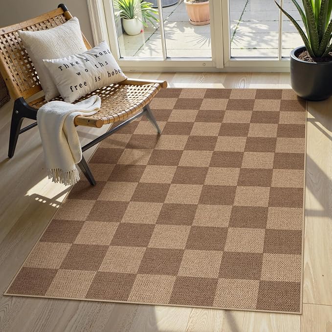 Lahome Colette Checkered Easy Jute Entryway Rug, Washable Rugs 3x5 by Lahome