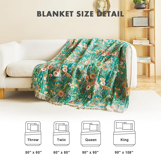 MSGKV Boho Throw Blanket 60"x80" Floral Blankets - Image 4