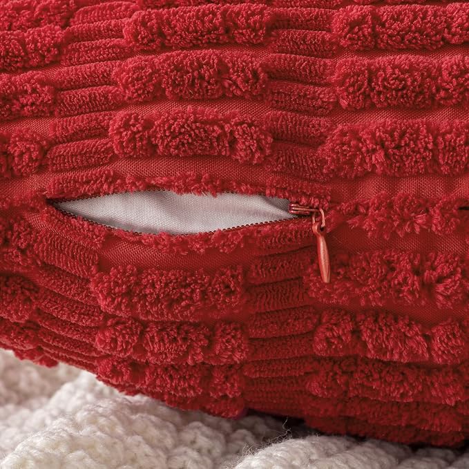 MIULEE Pack of 2 Red Corduroy Decorative Pillow Covers 12x12 Inch Soft Boho - Image 3