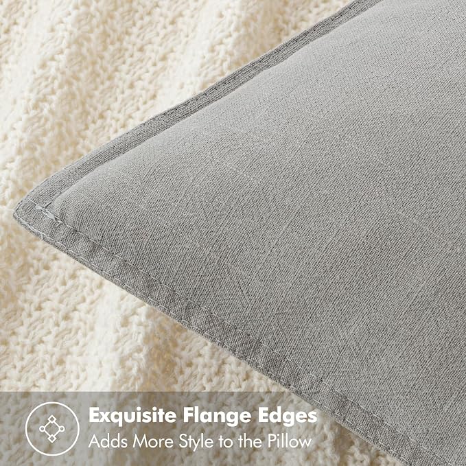 MIULEE Decorative Linen Pillow Covers 20x20 Inch Light Gray | Boho Farmhouse​ - Image 2