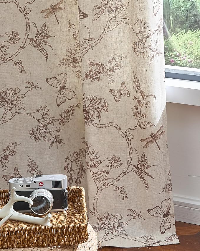 jinchan Floral Linen Curtains for Living Room 84 Inch Length Butterfly Curtain - Image 5