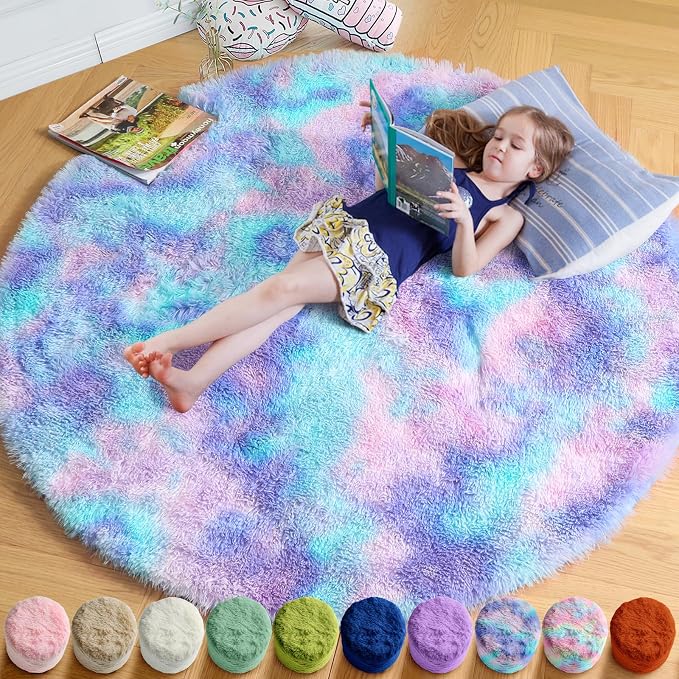 Amdrebio Purple Rainbow Round Rug 4Ft by Amdrebio
