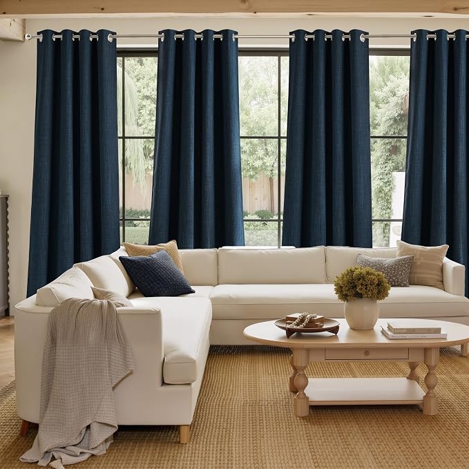 NICETOWN Faux Linen Navy Blue Blackout Curtains 84 inches Long - Image 4