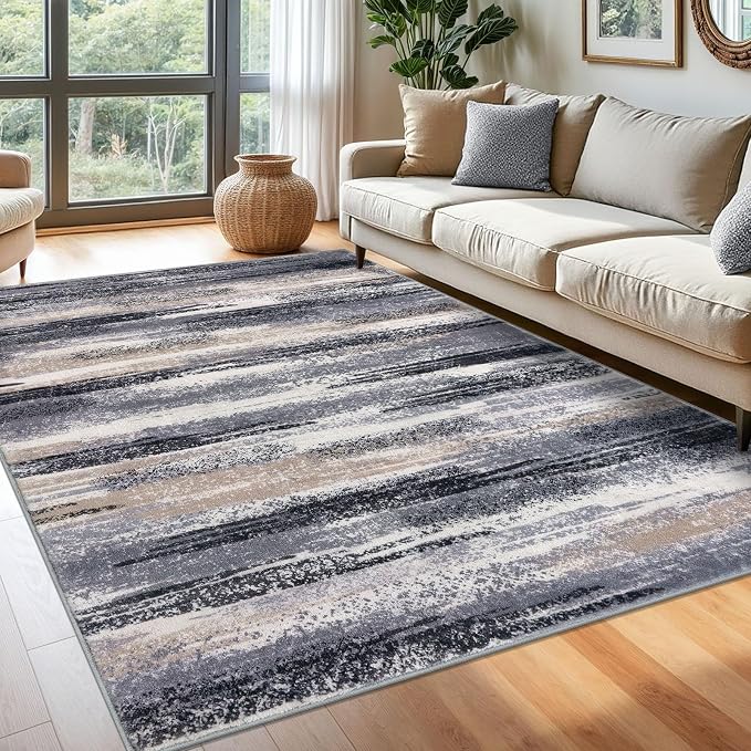 Lansny Modern Abstract 6x9 Machine Washable Living Room Rug Non-Slip Soft by lansny