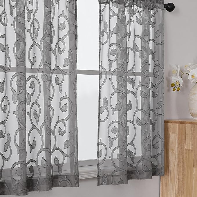 OWENIE Furman Cafe Curtains 30 Inch Length 2 Panels Set, Elegant Geometric by OWENIE