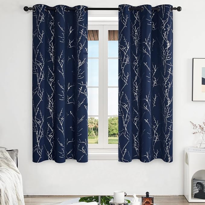 Deconovo Blackout Curtains, Thermal Insulated Soundproof Drapes, Branch Silver - Image 2