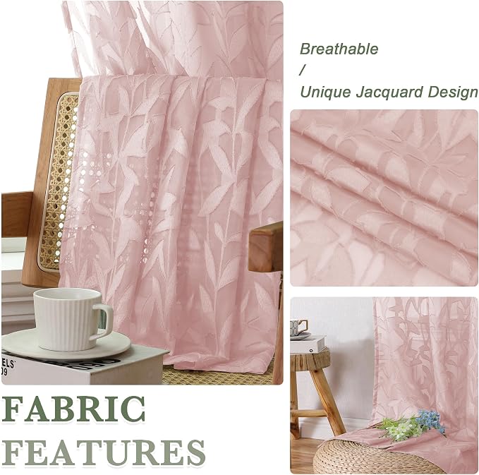 Lecloud Leia Semi Sheer Pink Curtains - Image 9