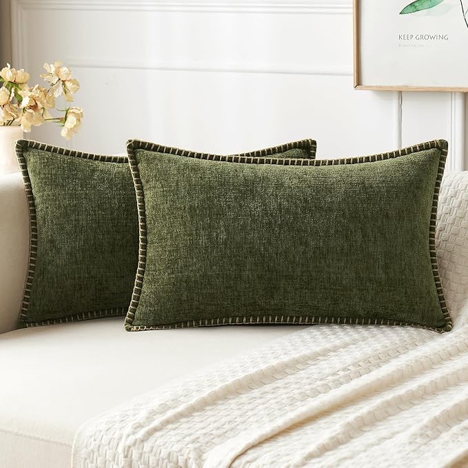 MIULEE Pack of 2 Couch Throw Pillow Covers 12x20 Inch Olive Green Farmhouse by MIULEE