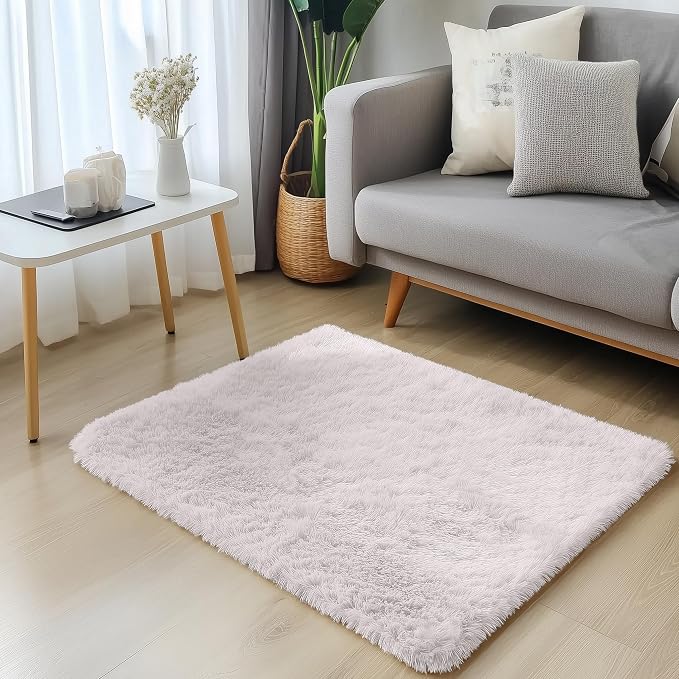 OLANLY 3x3 Machine Washable Small Bedside Rug, Soft Fluffy Shaggy Entryway - Image 3