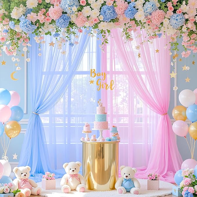 Pink and Blue Backdrop Curtain for Gender Reveal Girl and Boy Party Sheer Tulle by Suppromo