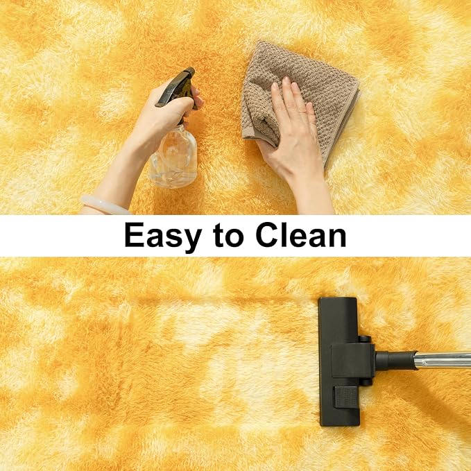 Soft Runner Rugs for Bedroom Hallways, 2x4 Tie-Dyed Yellow Fluffy Shag Throw - Image 5