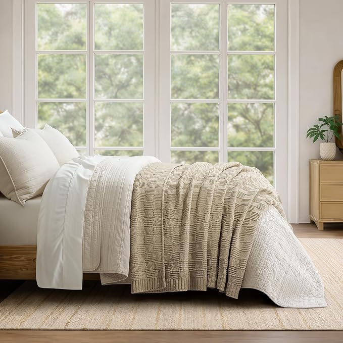 EVERGRACEHOME Modern Checkered Chenille Throw Blanket, Soft Cozy Plaid Knitted - Image 2