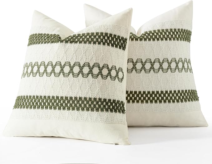 MIULEE Set of 2 Moss Green Boho Decorative Pillow Covers 18x18 Inch Farmhouse - Image 7