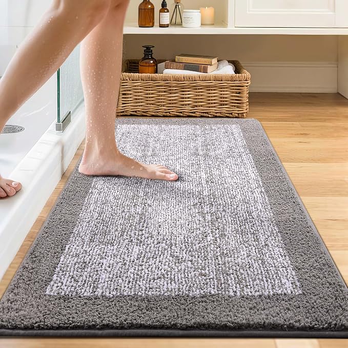 48x24 Long Bathroom Rugs Washable Non Slip, Light Grey Bath Mat - Image 2