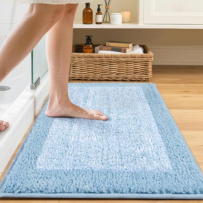 Bathroom Rugs 30x20 Non Slip Washable, Light Blue Bath Mat - Image 2
