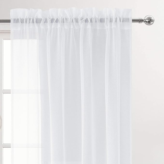 DWCN White Sheer Curtains 84 inches Long 2 Panels Set, Rod Pocket Voile Window - Image 2