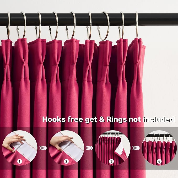 Hot Pink Drapes Room Darkening Curtains, Pinch Pleat - Image 2
