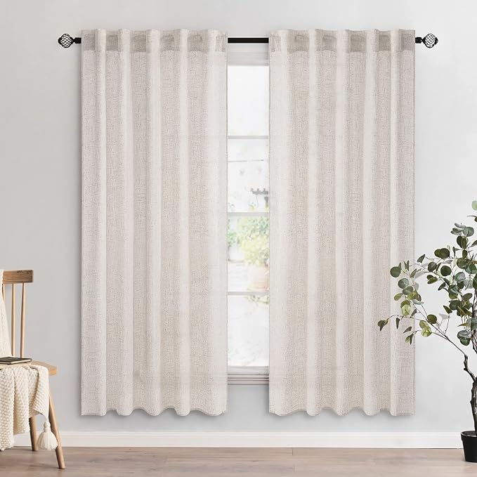 MIULEE White Linen Curtains 72 Inch Length - Image 2