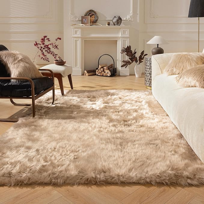 Ashler faux fur rug, Fluffy Shaggy Area Rug Ultra Soft 3 x 5 Feet Rectangle Fur by AshlerHomeDeco