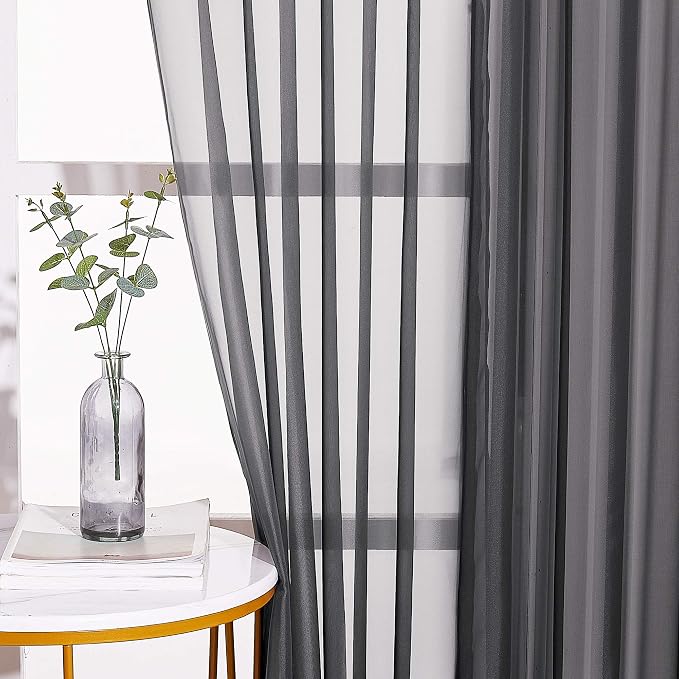 NICETOWN Living Room Sheer Curtains 108 inch Long, Eyelet Top Voile Textured - Image 3
