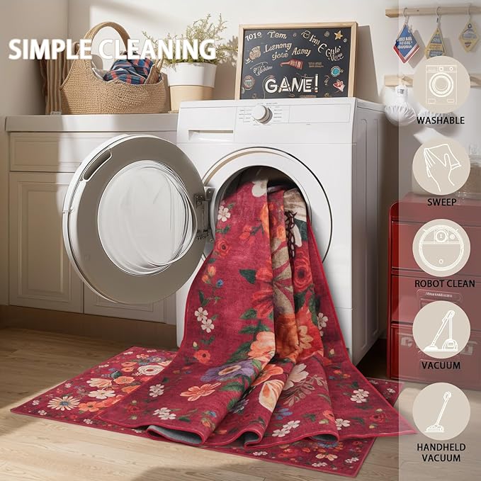 Floral Machine Washable Rug, 3x5 Rug Non Slip Soft Bedroom Rugs - Image 5
