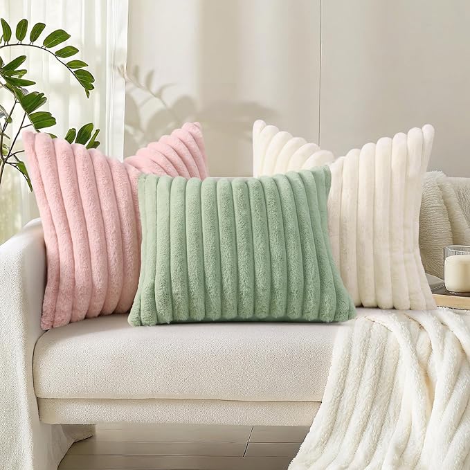 decorUhome Summer Cozy Faux Fur Throw Pillow Covers 26x26 Set of 2 Decorative - Image 7