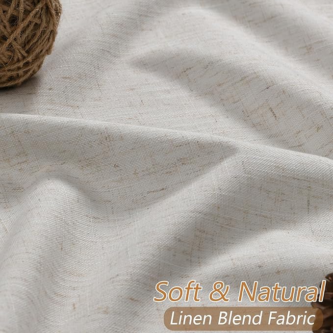 Guken 100% Black Out Light Beige Linen Curtains 90 Inch Long - Image 3
