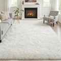 Area Rug Living Room Bedroom: 6x9 Fluffy Plush Shag Carpet Ivory | by Luxturiy