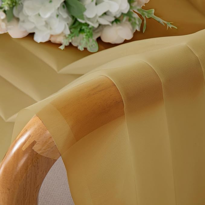 OVZME Gold Sheer Curtains 90 Inches Long 2 Panels - Image 5