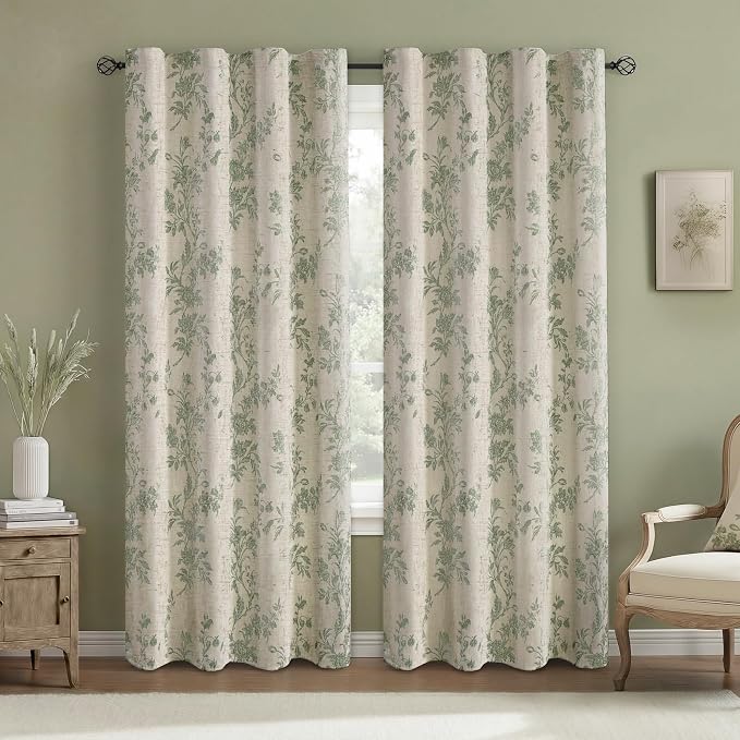 Floral Blackout Curtains Sage Green Printed Curtains Floral Blackout Curtains - Image 2