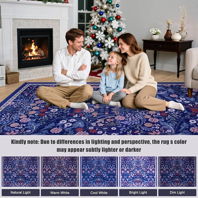 Round Area Rug for Living Room: 4 ft Floral Washable Circle Rug Soft Boho - Image 9