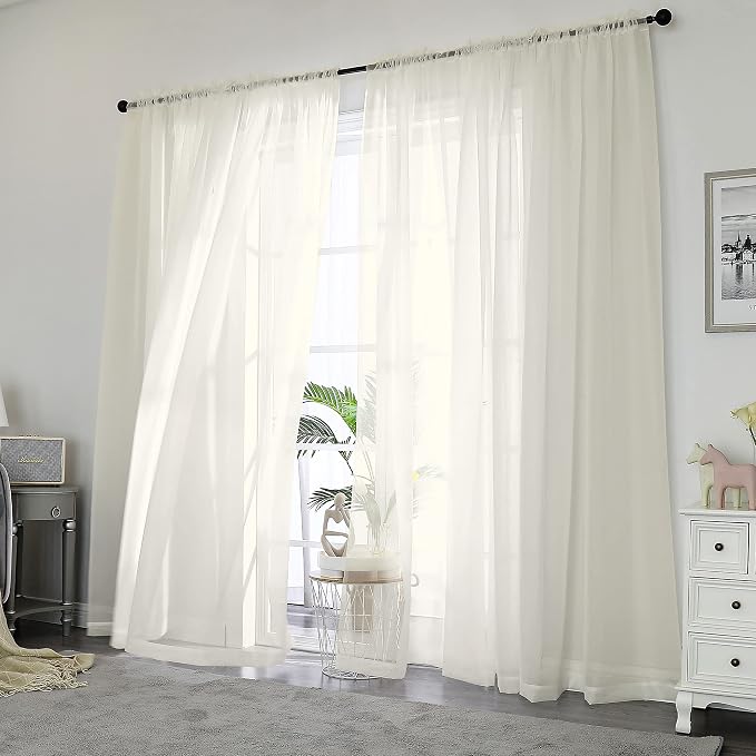 OWENIE Sheer Curtains 84 inch Length, Ivory Sheer Cutains 2 Panels Set by OWENIE