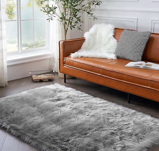 Ciicool Faux Fur Rug Grey Fluffy Area Rugs - Image 3