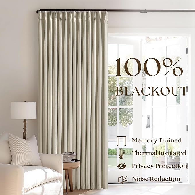 Burlywood Birch Pleated Blackout Linen 92 Inch Long Curtains 60 Inch Wide | - Image 4