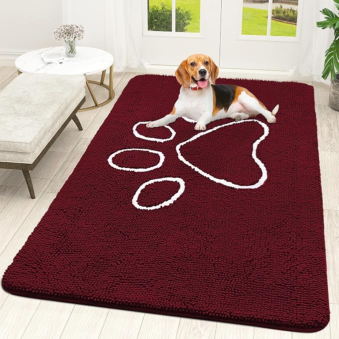 OLANLY Dog Door Mat for Muddy Paws 70x46, Paw Print Design, Absorbs Moisture by OLANLY