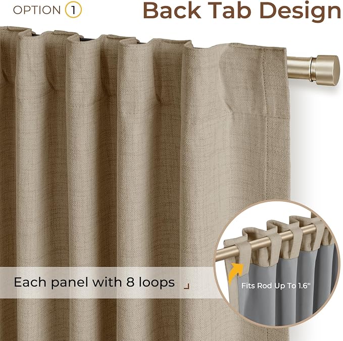 INOVADAY Extra Wide 100% Blackout Linen Curtains 102x108 Earthy Beige | Linen - Image 3