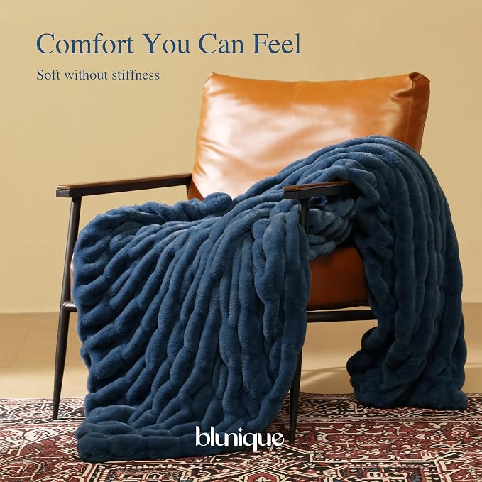 Ultra Soft Cozy Faux Fur Throw Blanket, Fuzzy Plush Thick Bubble Blanket - Image 7