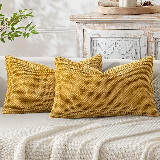MIULEE Pack of 2 Lumbar Couch Throw Pillow Covers 20x12 Inch Neutral Gold by MIULEE