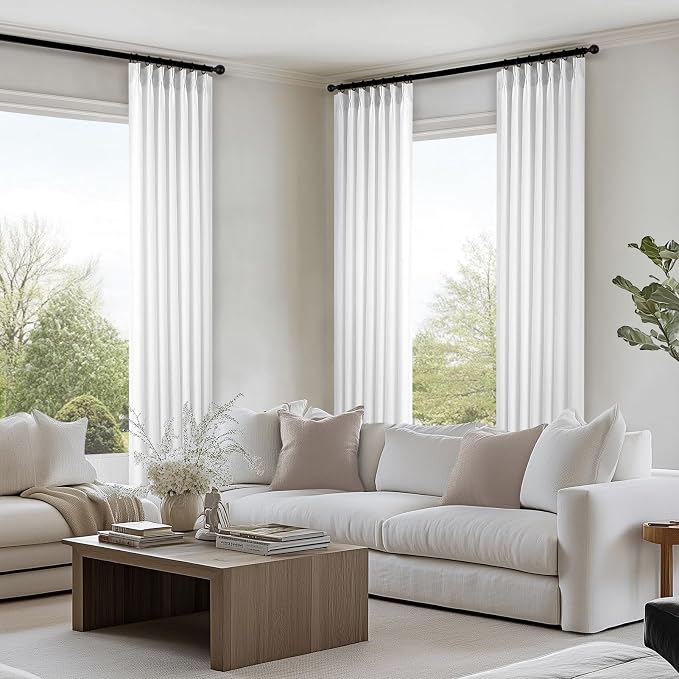 Topfinel 100 Inches Long Beige White Pinch Pleated Sheer Curtains - Image 7