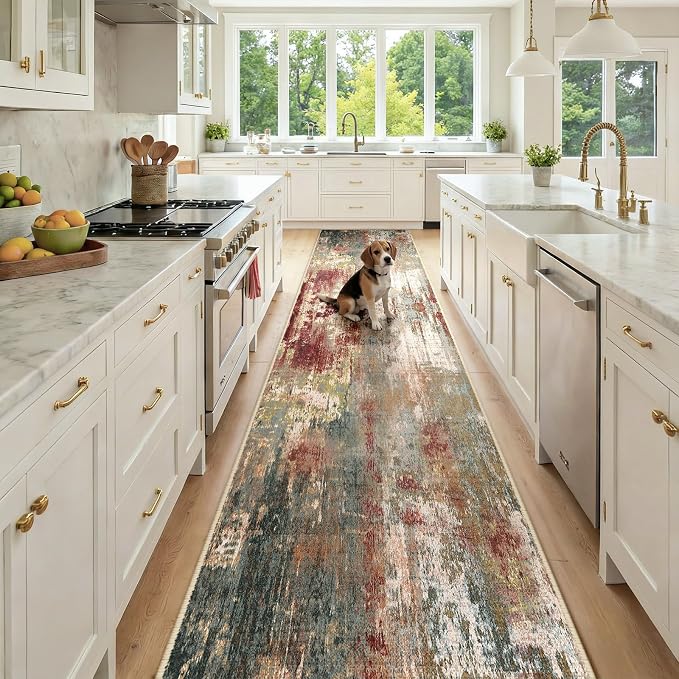 Washable Area Rugs 2'6'' x14 Non-Slip Modern Abstract Soft by RELEANY