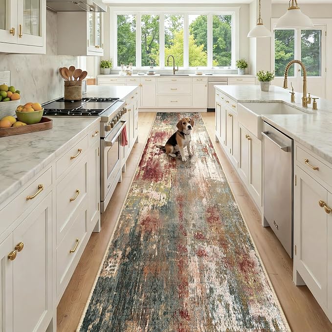 Washable Area Rugs 2'6'' x12 Non-Slip Modern Abstract Soft by RELEANY